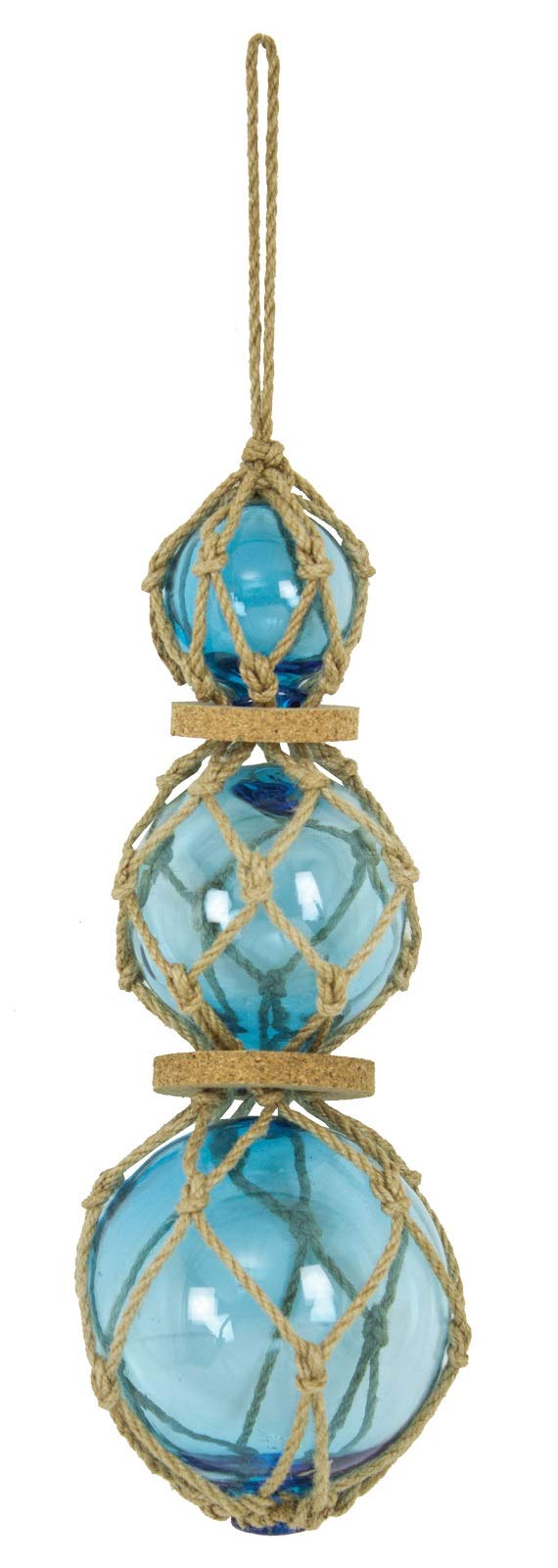 Moby Dick Specialties Blue Roped Buoy Set with 3 Glass Buoys Nautical Decor Fisherman's Net Ball