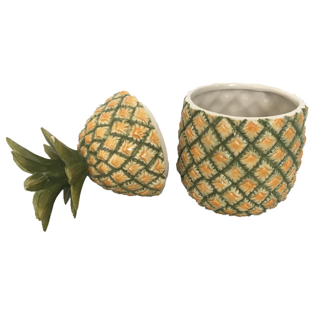 Comfy Hour Farmhouse Home Decor Collection 9" Pineapple Storage Jar Candy Jar Cooky Jar Cookie Jar with Lid, Green and Yellow, Dolomite