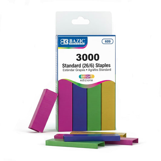 BAZIC 3000 Ct. Standard (26/6) Metallic Color Staples, 1-Pack