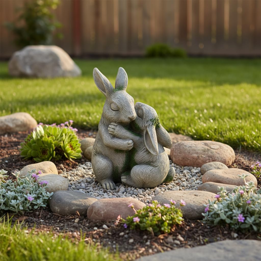 Comfy Hour 6 Inch Bunny Statue, Embracing Rabbit Garden Decor