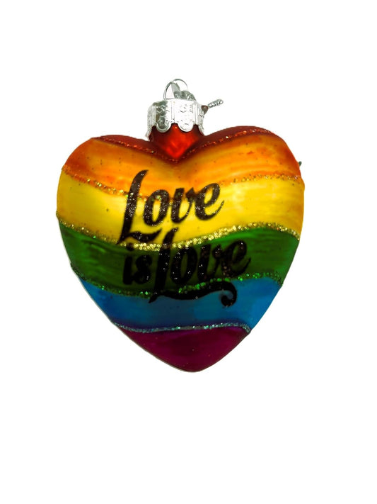 Kurt Adler NOBLE GEMS GLASS LOVE IS LOVE RAINBOW HEART ORNAMENT