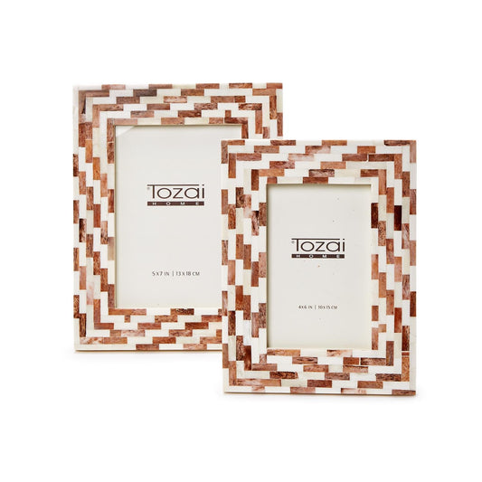 Two's Company Jacobson Set of 2 Brick Mosaic Photo Frame - MDF/Bone/Resin/Glass