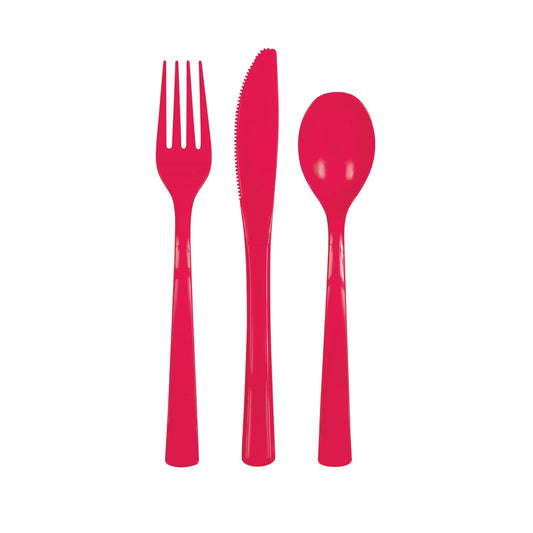 Unique Industries 39484 NEW Ruby Red Plastic Silverware Set for 6 Guests (18 Pieces)