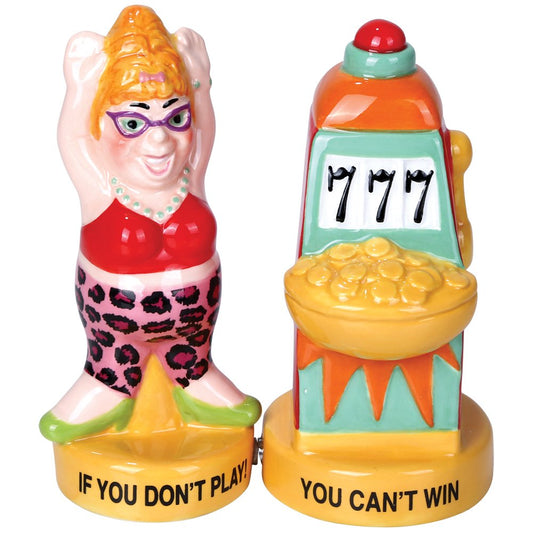 Pacific Trading Giftware Lucky Casino Slot Machine Winner Ceramic Magnetic Salt and Pepper Shaker Set
