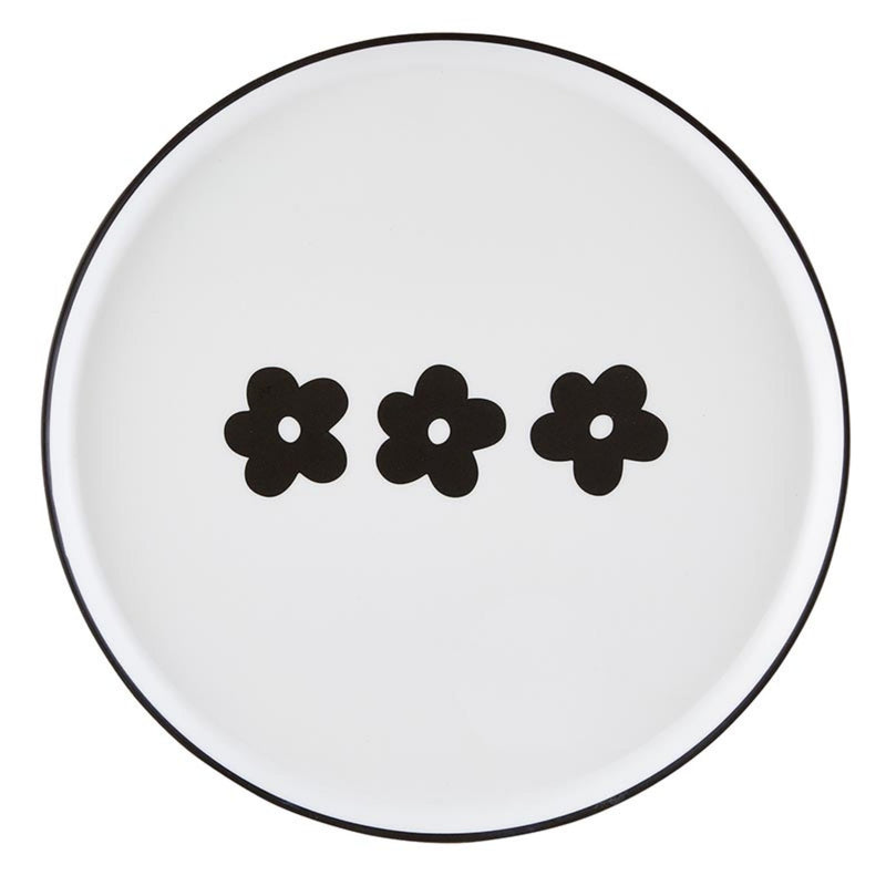 Santa Barbara Design Studio Serving Plate Durable Melamine Round Tray, 9.75" Diameter, Black/White Flowers