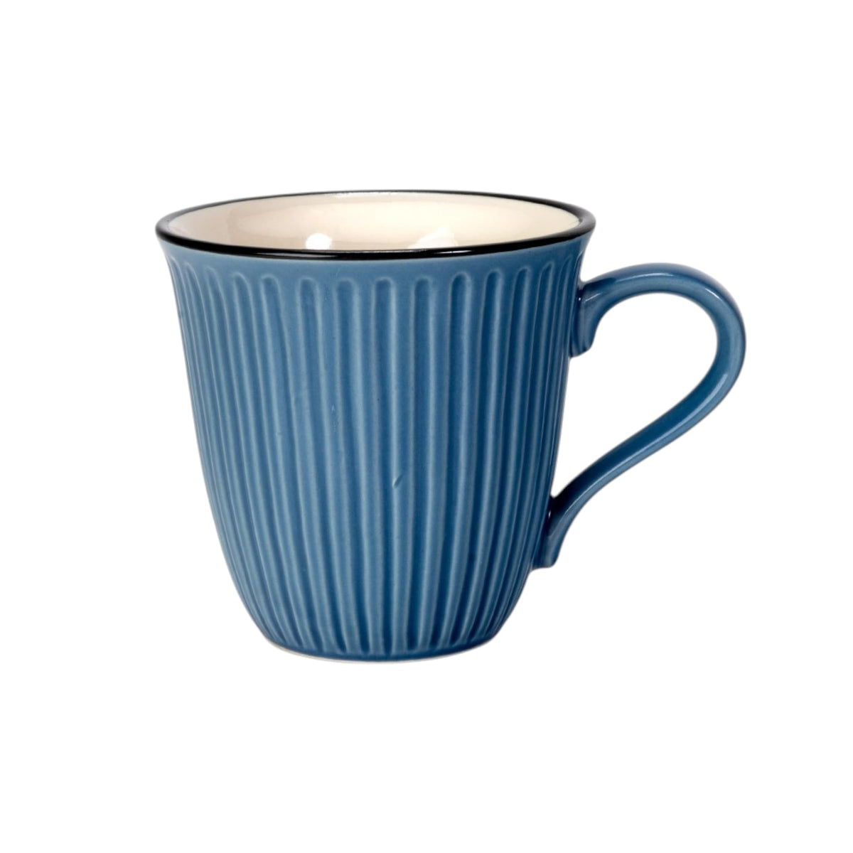 Urban Tokyo Japanese Ceramic Mug, Handcrafted Coffee Cup with Ribbed Design and Black Rim, Made in Japan (Blue)