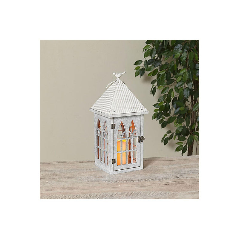 Gerson 13.5" H B/O Lighted Metal & Wood Lantern W/Bird Accent & Led Candle