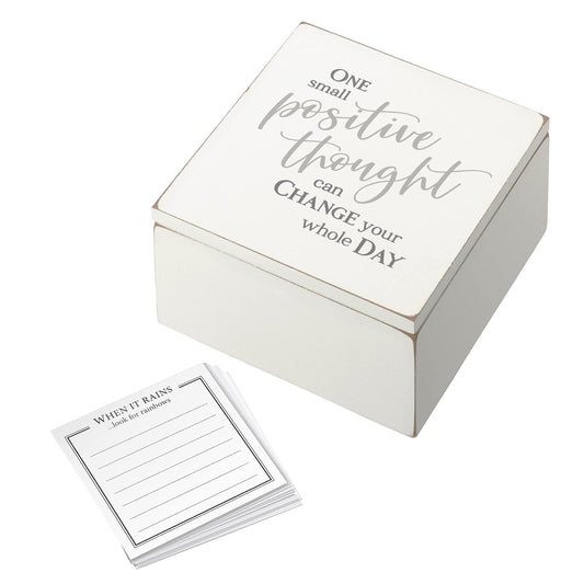 Blue Sky Clayworks Lillian Rose White Rustic Positivity Box With 30 Inspirational Quotes Note Cards, One Size