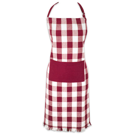 DII Design Heavyweight Woven Fringed Check Plaid, Apron, Wine