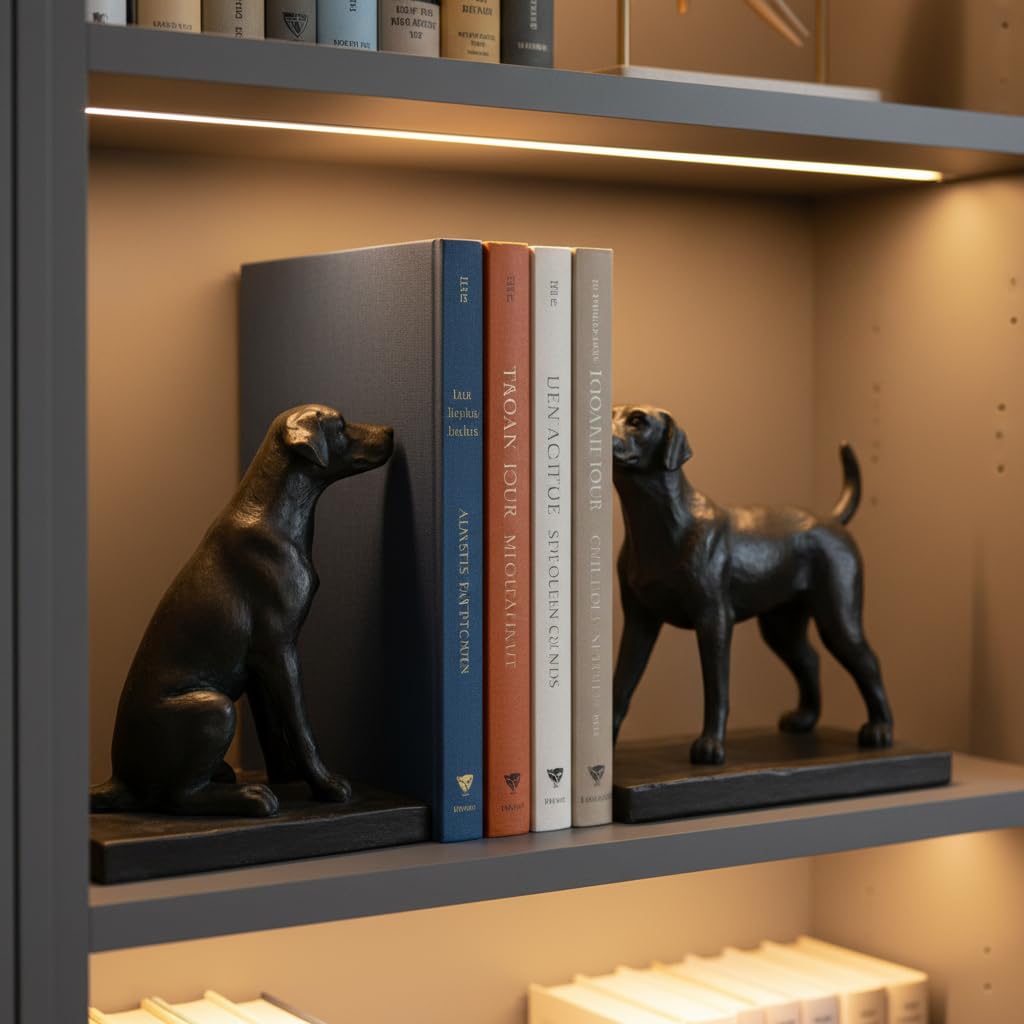 Comfy Hour Farmhouse Home Decor Collection 7" Length 6" Height Set of 2 Labrador Dogs Bookends Art Bookend, 1 Pair, Antique Effect, Copper, Polyresin