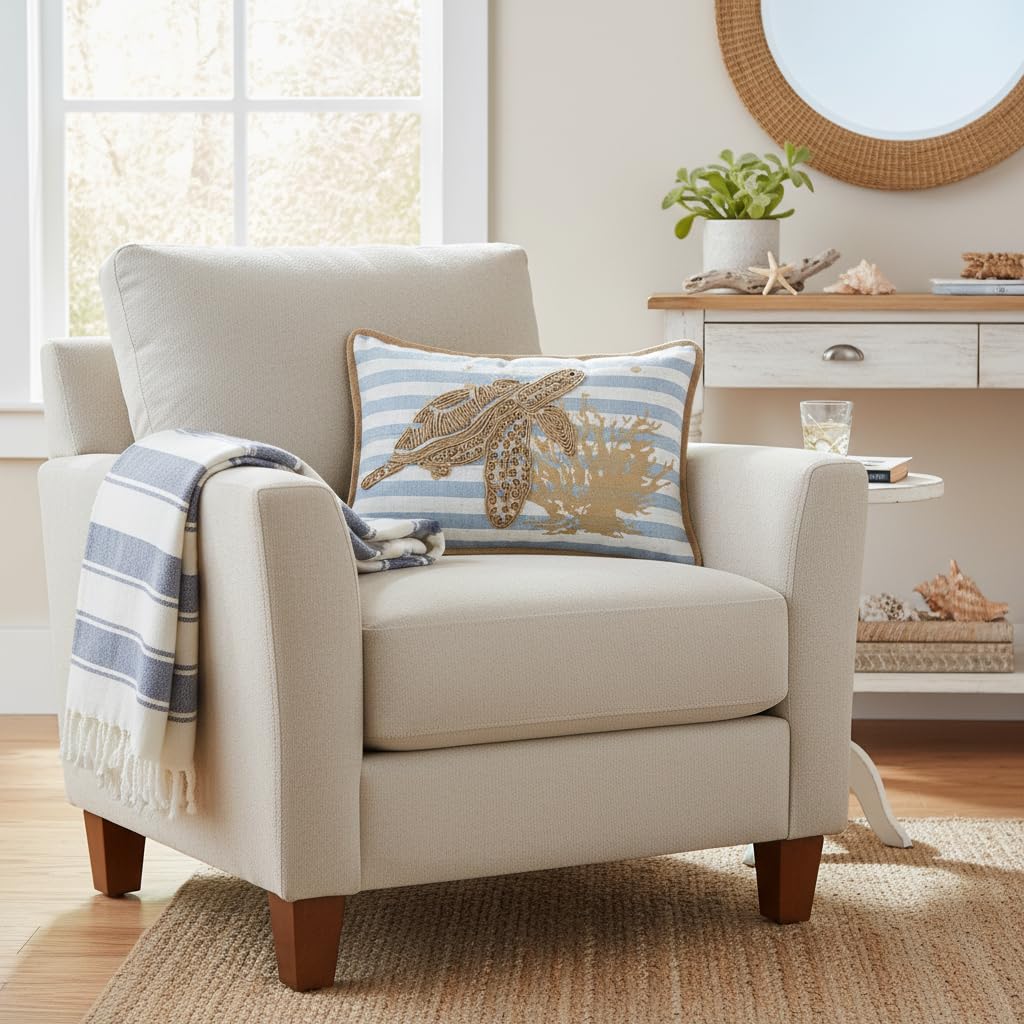 Comfy Hour 18x13 Inch Coastal Turtle Throw Pillow, Nautical Decor, Set of 1