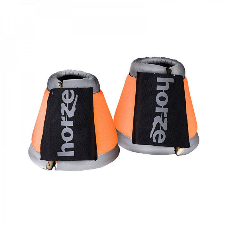 HORZE High-Visibility Reflective Neoprene Horse Bell Boots for Nighttime Horseback Riding - Orange - L