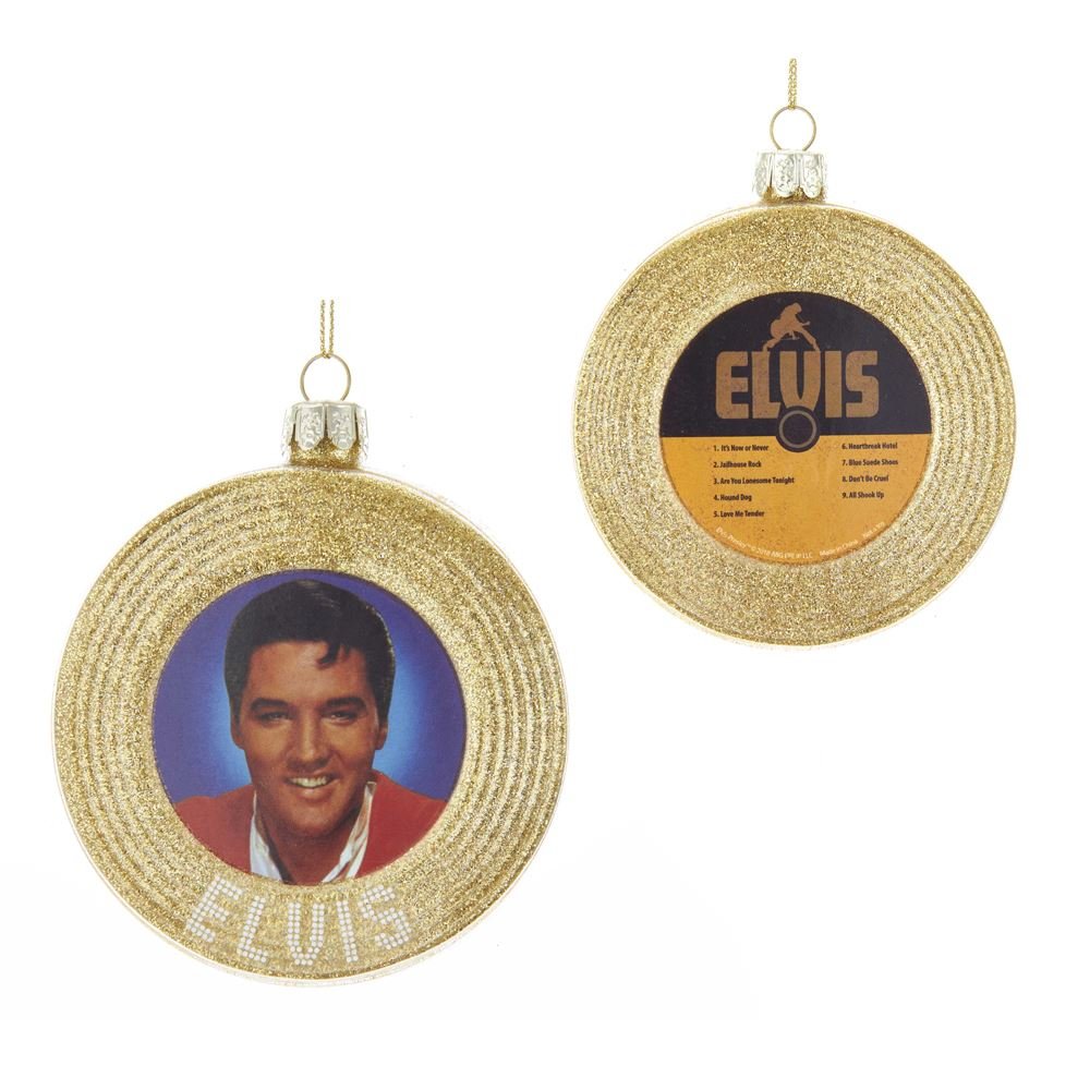 Kurt Adler Elvis Glass Gold Record Hanging Ornament