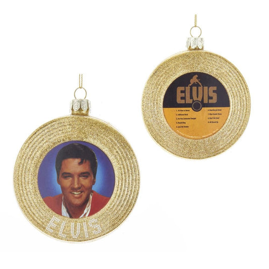 Kurt Adler Elvis Glass Gold Record Hanging Ornament