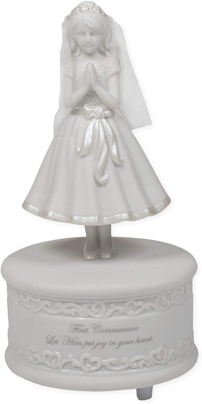 Roman First Communion Girl 7.5 Inch Porcelain Musical Figurine Plays The Lord's Prayer