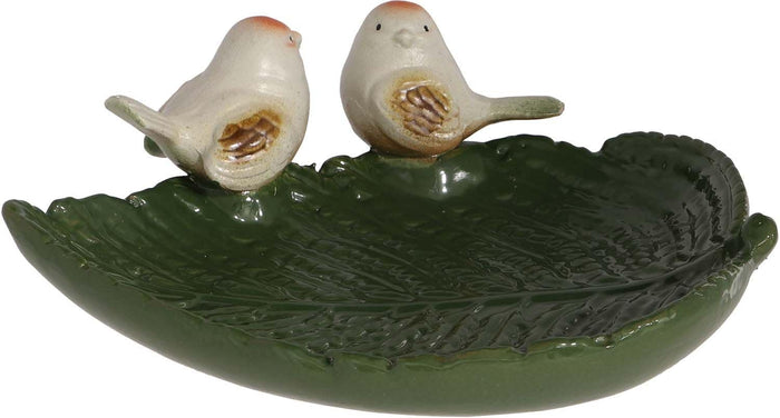 Esschert Design Birds on Leaf Bird Bath, Ceramic