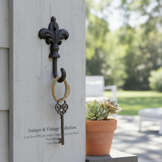 Comfy Hour Antique & Vintage Interior Decor Collection Cast Iron FDL Decorative Single Key Coat Hook Wall Hanger, Antique Black
