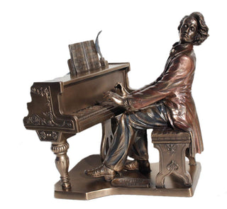 Unicorn Studio Polish Music Composer Frederic Chopin Playing Piano 8 3/4 Inch Cold Cast Bronze Figurine Statue