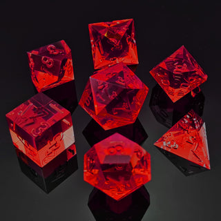 Bescon Crystal Clear (Unpainted) Sharp Edge DND Dice Set of 7, Razor Edged Polyhedral D&D Dice Set for Dungeons and Dragons Role Playing Games, Ruby Color