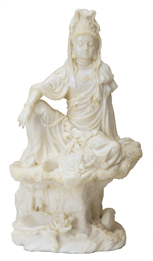 7 Inch Cream Toned Cold Cast Resin "Water &amp; Moon Kuan Yin" Statue