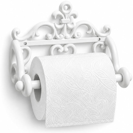 Comfy Hour 6.3 Inch Cast Iron Toilet Paper Holder, Vintage White