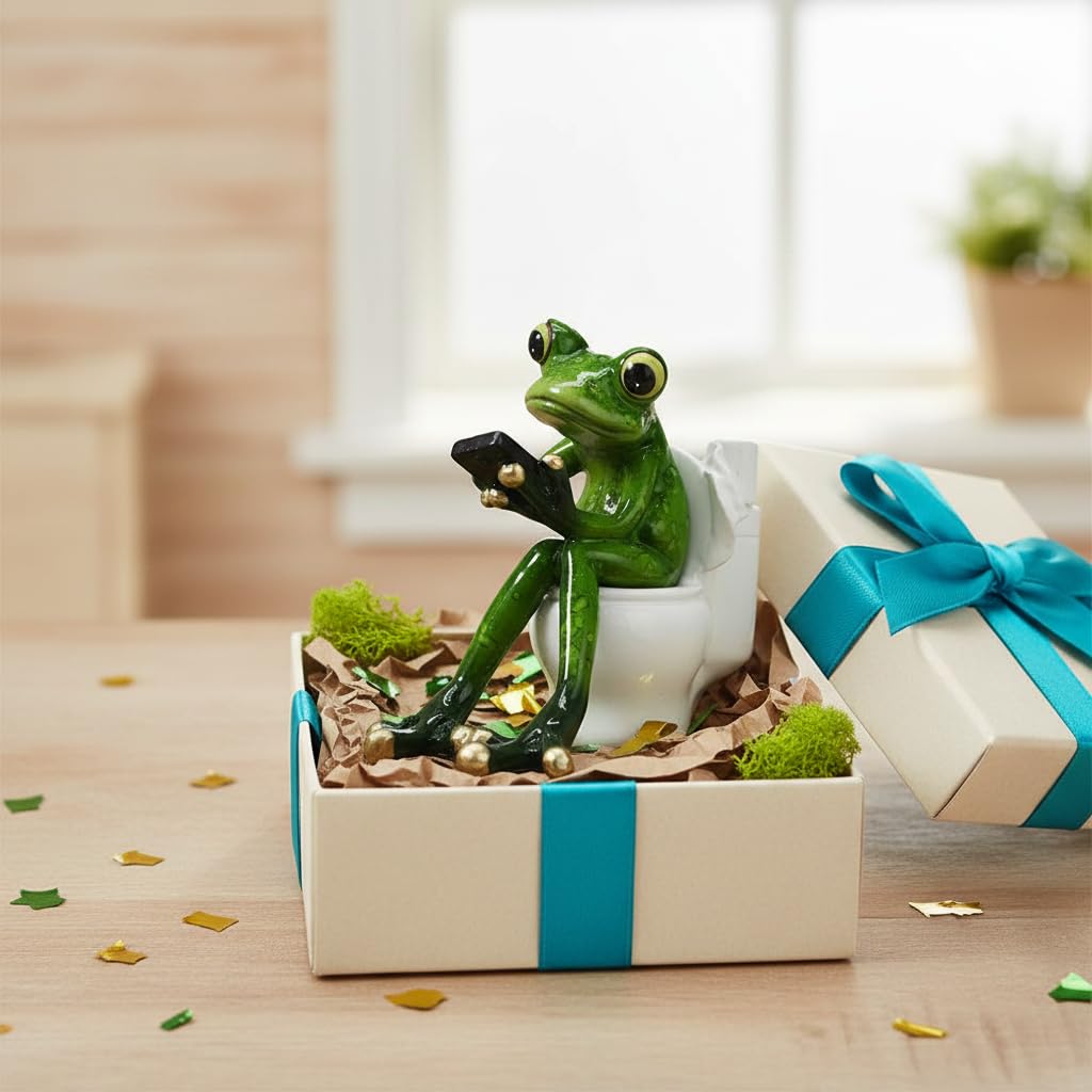 Comfy Hour Farmhouse Home Decor Collection Resin 5" Frog On Close Stool Desktop Decoration, Polyresin