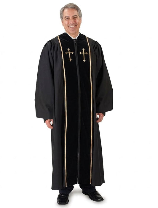 Creative Brands Black Pulpit Robe with Beautiful Gold Embroidery (53 Small: 5'6" - 5'7" Height. 53" Back Length. 33" Sleeve Length)