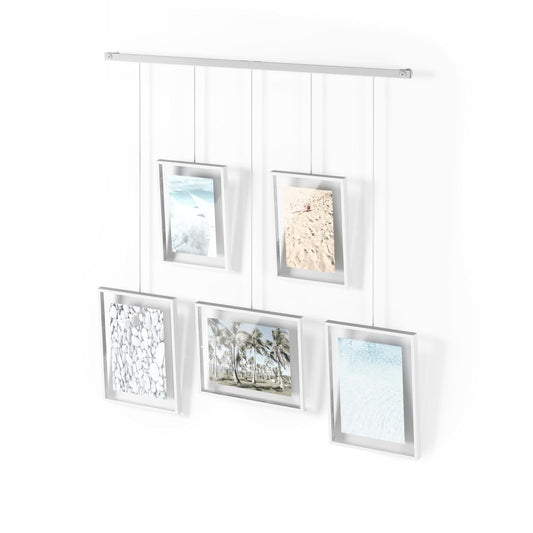 Umbra Exhibit Adjustable Photo Display  DIY Collage Set Mounts in Various Layouts Horizontally and at Different Angles - Holds 5 Picture Frames for Photos, Prints, Artwork and More, 4 by 6 inch and 5