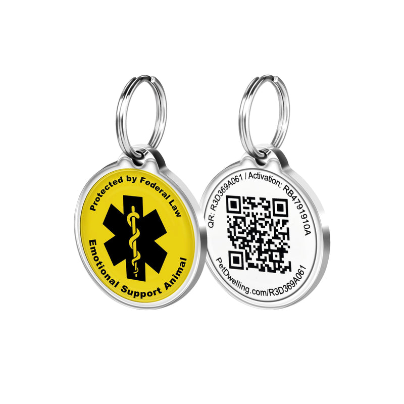 Pet Dwelling QR Code Emotional Support Animal Tag-ESA ID Tag-Dog Tags-Cat Tags-Online Pet Profile-Instant Email Alert of QR Tag Scanned GPS Location (Yellow)