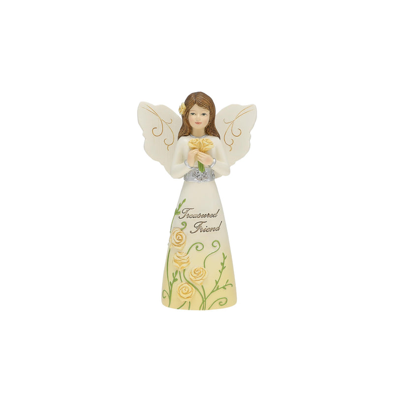 Pavilion - Treasured Friend - 5&quot; Angel Figurine Floral Spring Home Decor Bestie BFF Best Friend Present