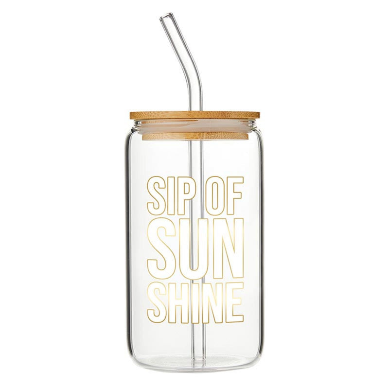 Slant Collections Tumbler Straw Glass Cup with Bamboo Lid, 16-Ounce, Sip of Sunshine