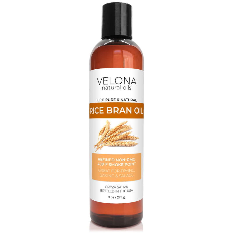 velona Rice Bran Oil 8 oz | 100% Pure and Natural Carrier Oil | Refined, Cold Pressed | Cooking, Face, Hair, Body & Skin Care | Use Today - Enjoy Results