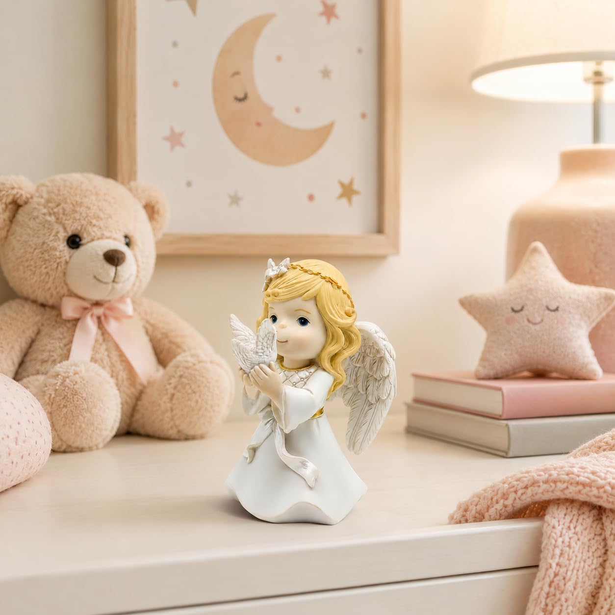 Comfy Hour Praying Girl Communion Collection Kneeling Girl Angel and Peace Dove Figurine Keepsake My First Communion, Polyresin