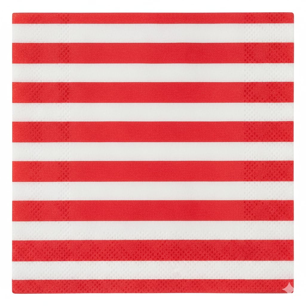 Harman Cabana Stripe Luncheon Napkins - Decorative Paper Table Napkins for Dinner, Birthdays, Parties, Celebrations - 6.5" x 6.5" Pack of 20 - Red
