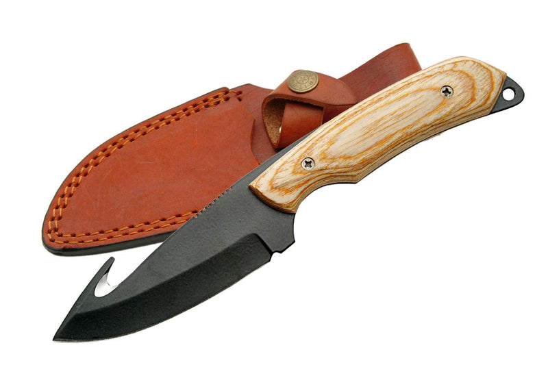 SZCO Supplies DH-8007 Full Tang Gut Hook Knife with Pakka Wood Handle