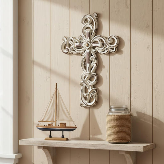 Comfy Hour Cross Wall Hanging, White Wall Cross Decor