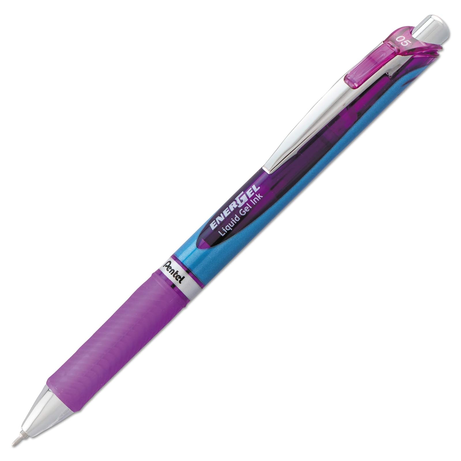 Pentel Energel Rtx Gel Pen, Retractable, Fine 0.5 Mm Needle Tip, Violet Ink, Silver/violet Barrel