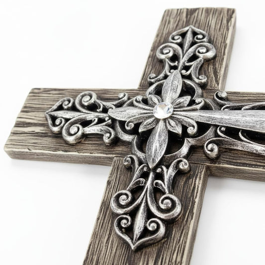 Comfy Hour 14.5 Inch Cross for Wall, Rustic Wood Look Wall Cross, 1 Piece