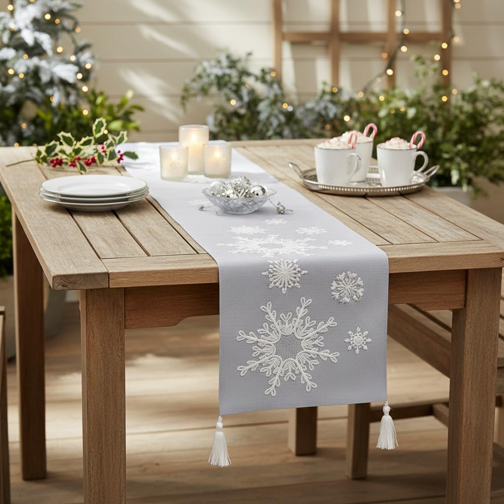 Comfy Hour Let It Snow Collection 13" x 72" Winter Christmas Snowflake Table Runner, Polyester