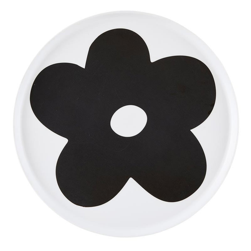 Santa Barbara Design Studio Serving Plate Durable Melamine Round Tray, 10.375" Diameter, Black/White Flower