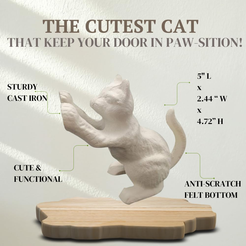 Comfy Hour Antique & Vintage Interior Decor Collection, Animal Edition  Cast Iron Door Stopper - Cat, White