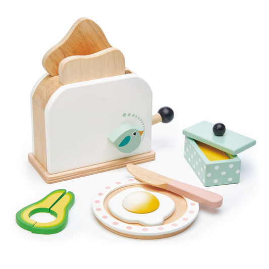 Tender Leaf Toys Mini Chef Breakfast Toaster Set, Classic Wooden Pop Up Toy for Pretend Cooking for Age 3+