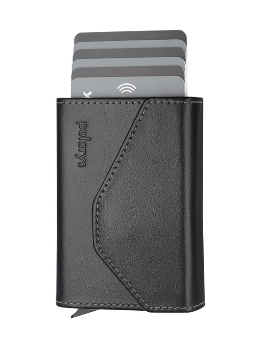 PULARYS Mini Wallet RAVEN - Multifunckion Credit Card Case - Italian Leather - RFID blocking - Size: 6.5 x 10 x 2.5 cm - Space for up to 7 Cards - Classic Design
