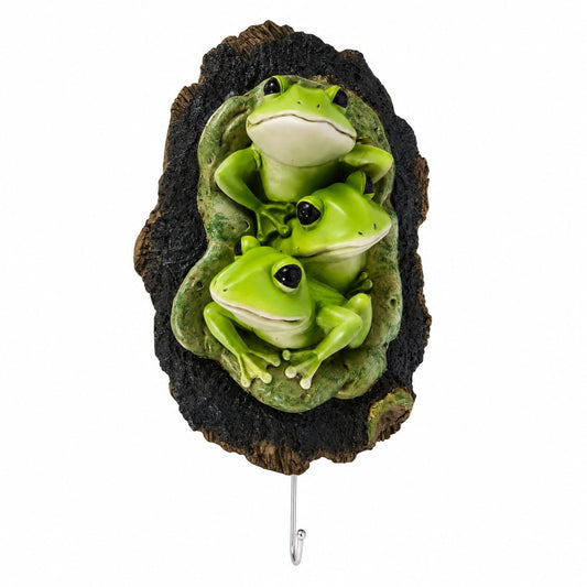 Comfy Hour 9.3 Inch Frog Figurine Wall Hanger, Tree Cavity Hook