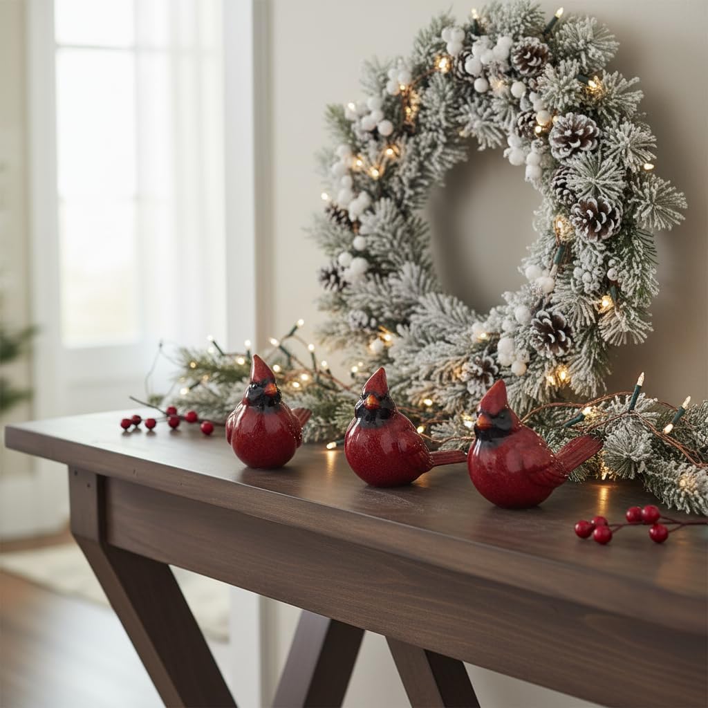Comfy Hour Winter Holiday Home Collection Standing Cardinals Figurine Set of 3, Ideal Christmas Decoration, Polyresin