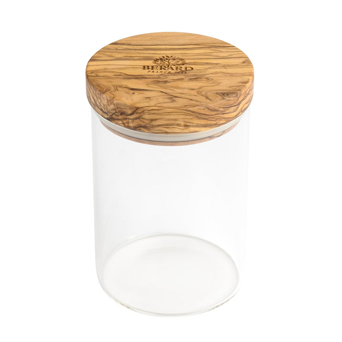 Browne & Co Berard Glass Storage Jar with Olive Wood Lid, 20-Ounce