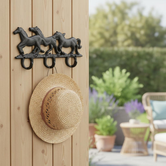 Comfy Hour Cast Iron Three Running Horse Triple Key Coat Hooks Wall Hanger Clothes Rack Set Heavy Duty Recycled
