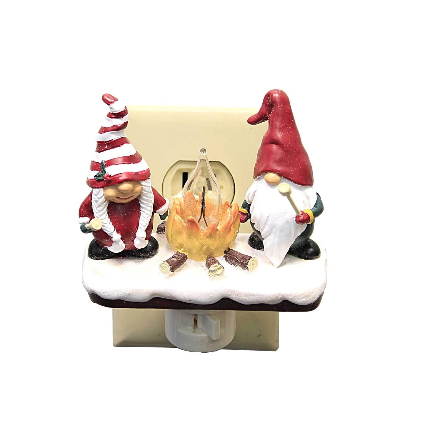 Roman 134191 Gnome Campfire Night Light, Flicker Bulb, Swivel Plug-in, 5.25-inch Height, Resin and Plastic