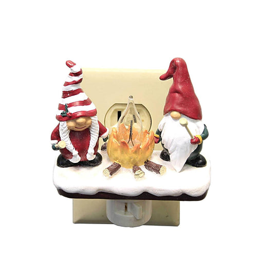 Roman 134191 Gnome Campfire Night Light, Flicker Bulb, Swivel Plug-in, 5.25-inch Height, Resin and Plastic