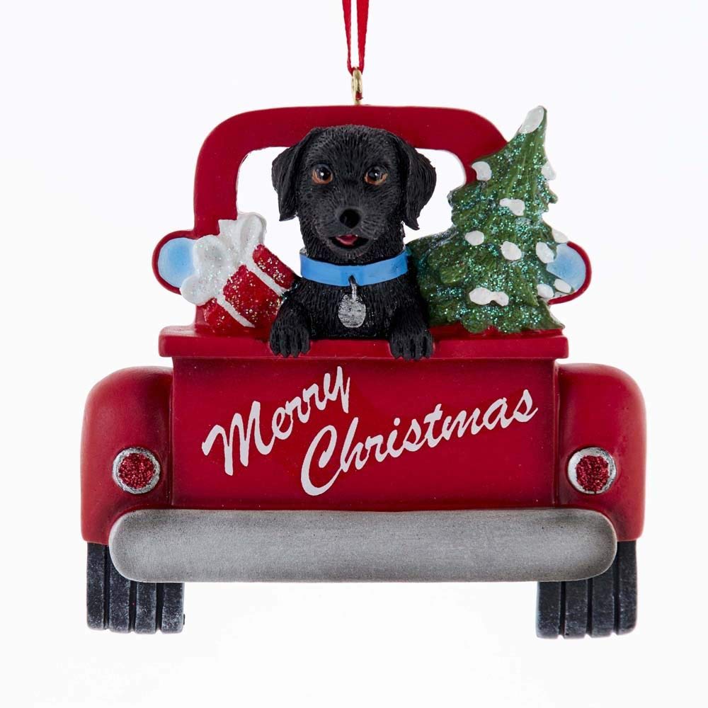 Kurt Adler A1940BLB Black Labrador in Back of Truck Hanging Ornament for Personalization, 5-inch High, Resin